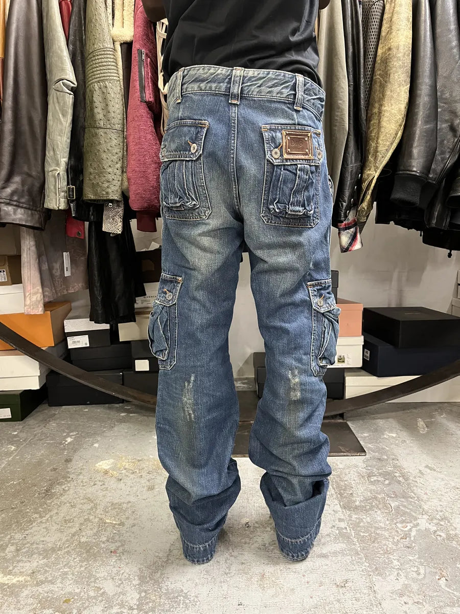 2000s Dolce & Gabbana Blue Faded Cargo Denim Jeans cVjKtzN 1