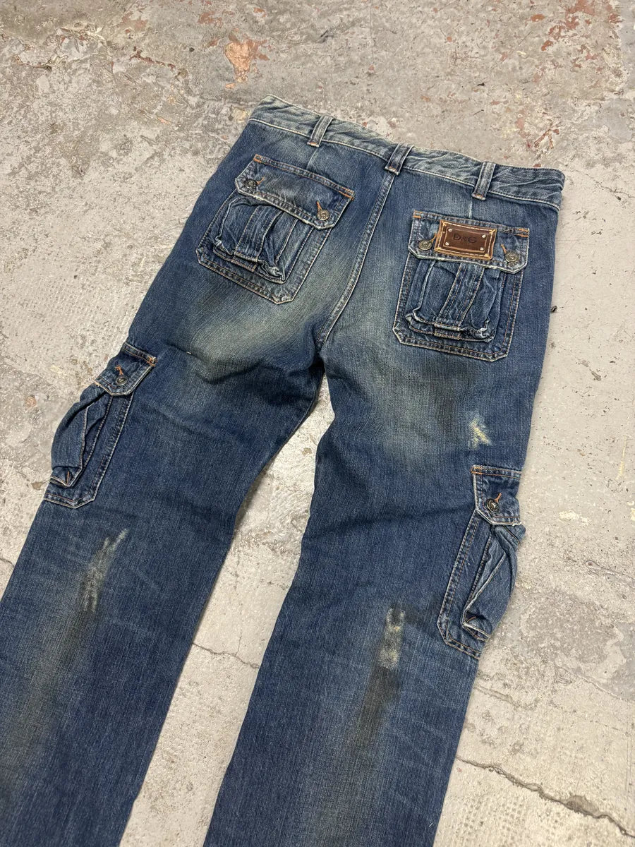 2000s Dolce & Gabbana Blue Faded Cargo Denim Jeans cVjKtzN 6