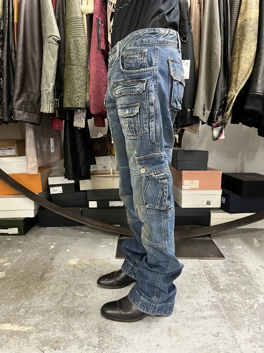 2000s Dolce & Gabbana Blue Faded Cargo Denim Jeans cVjKtzN 4