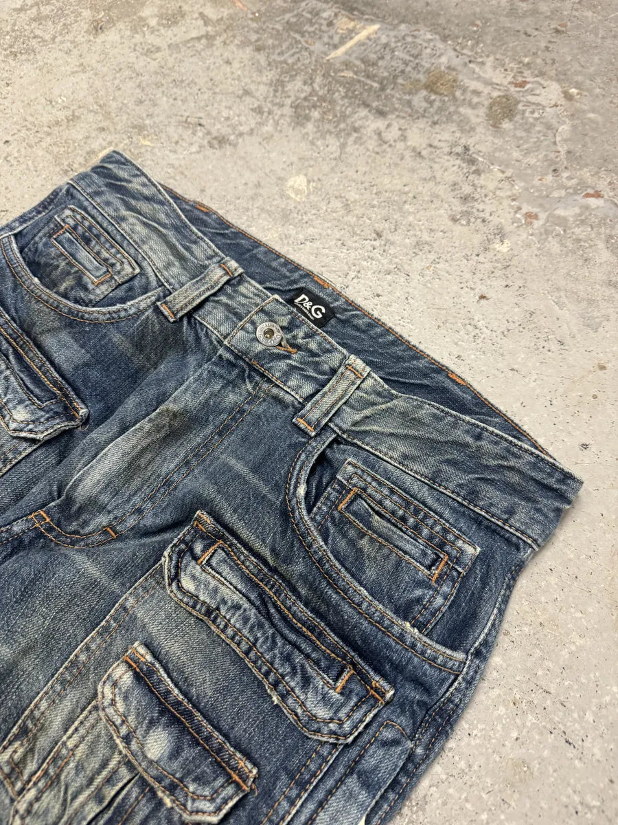 2000s Dolce & Gabbana Blue Faded Cargo Denim Jeans cVjKtzN 8