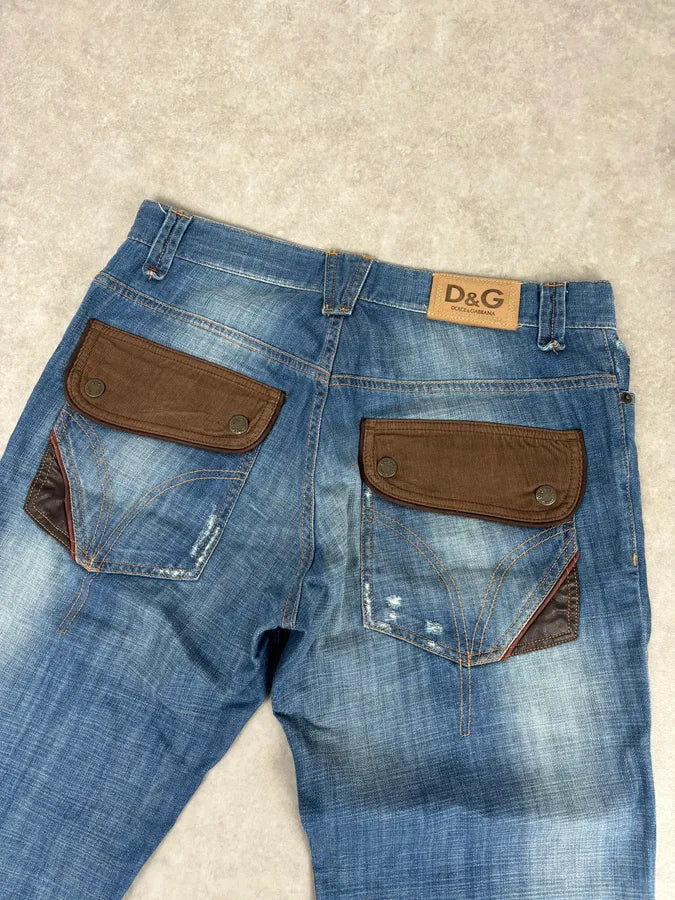 AW2005 Dolce & Gabbana Blue & Brown Hybrid Western Denim Jeans  DpORthn 6