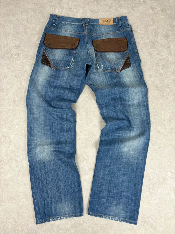 AW2005 Dolce & Gabbana Blue & Brown Hybrid Western Denim Jeans  DpORthn 5