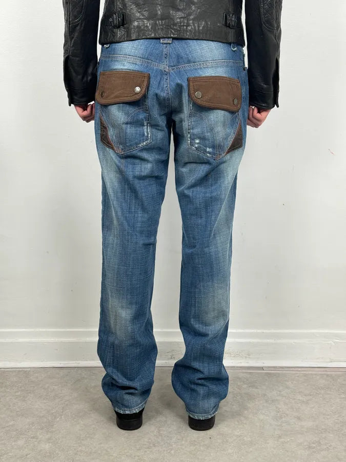 AW2005 Dolce & Gabbana Blue & Brown Hybrid Western Denim Jeans  DpORthn 3