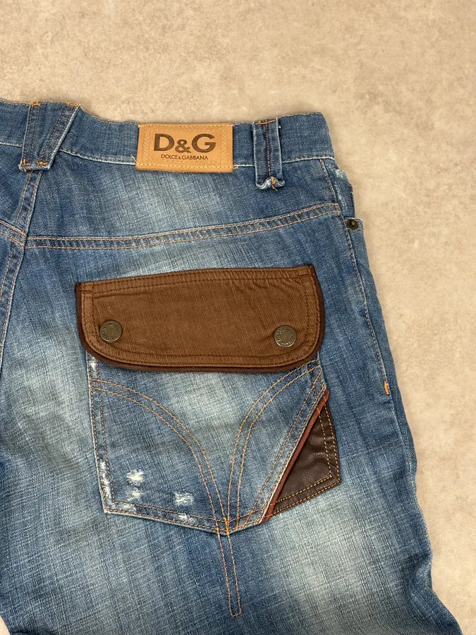 AW2005 Dolce & Gabbana Blue & Brown Hybrid Western Denim Jeans  DpORthn 8