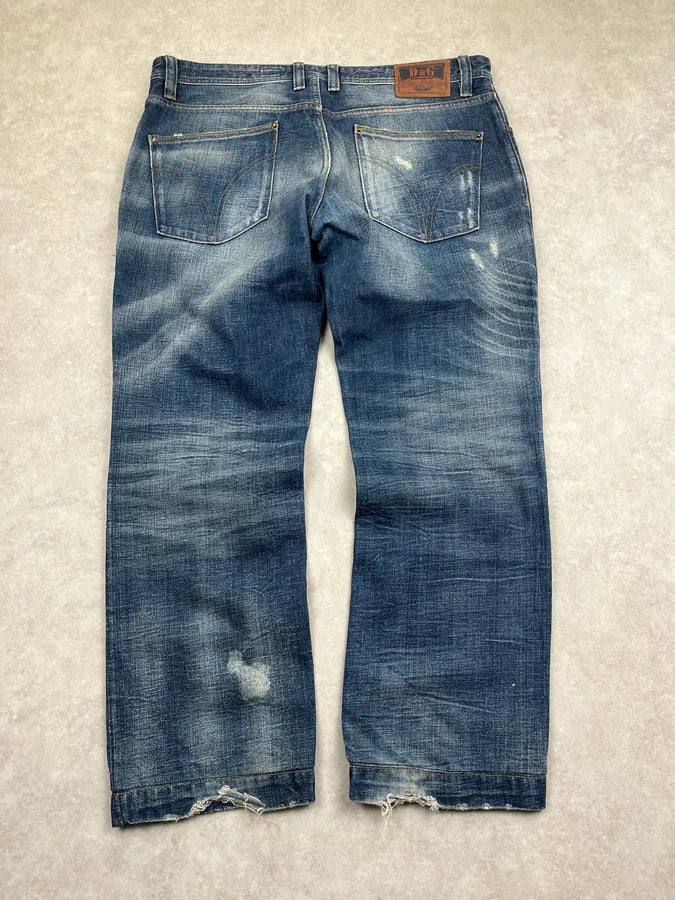 2000s Dolce & Gabbana Blue Faded Distressed Denim Large Jeans dmuGDfe 7