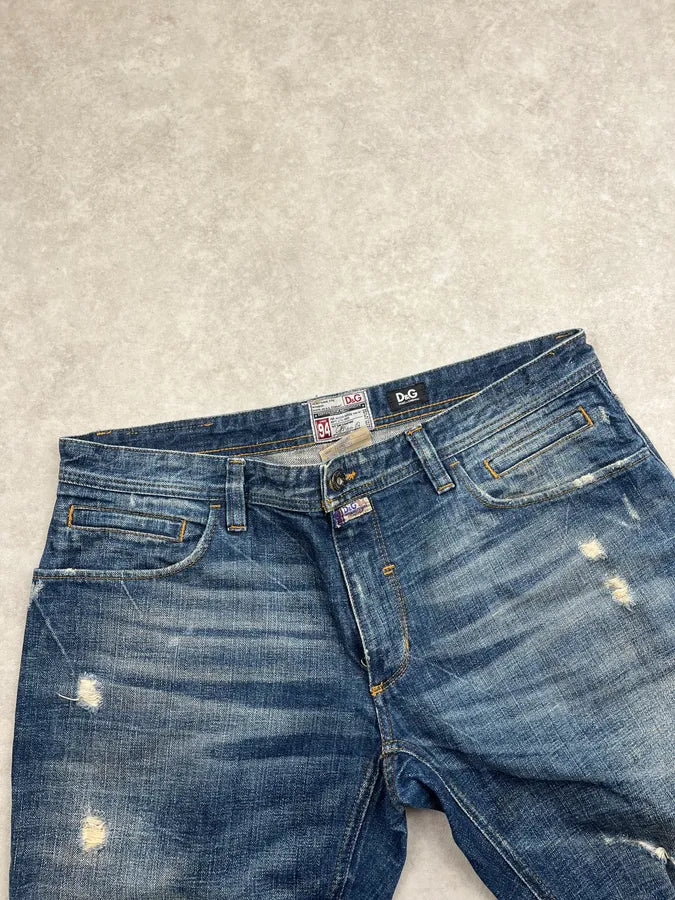 2000s Dolce & Gabbana Blue Faded Distressed Denim Large Jeans dmuGDfe 5