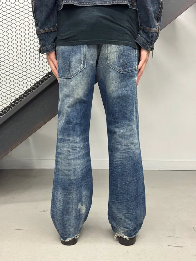 2000s Dolce & Gabbana Blue Faded Distressed Denim Large Jeans dmuGDfe 3