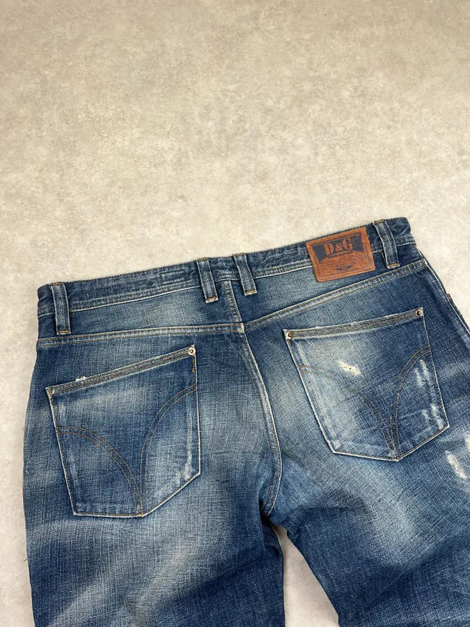 2000s Dolce & Gabbana Blue Faded Distressed Denim Large Jeans dmuGDfe 8