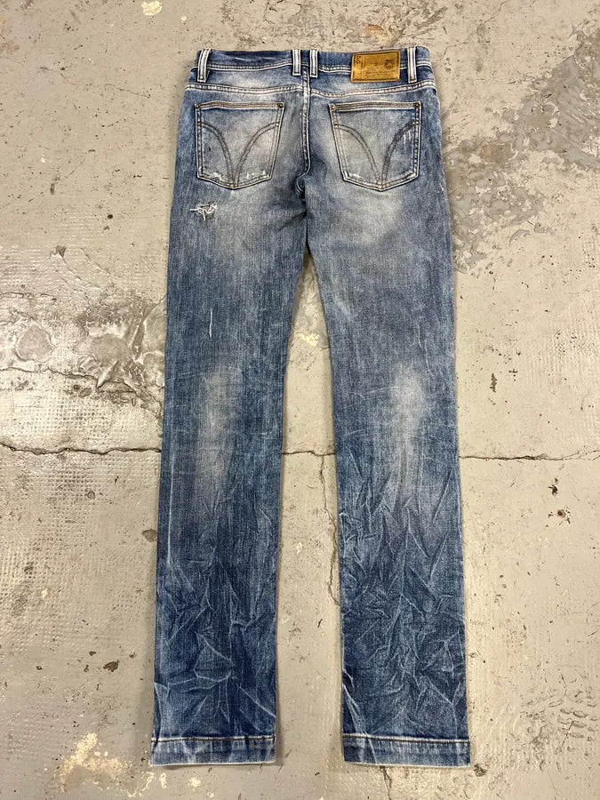 2000s Dolce & Gabbana Blue Faded Regular Denim Jeans HzmNtQq 4