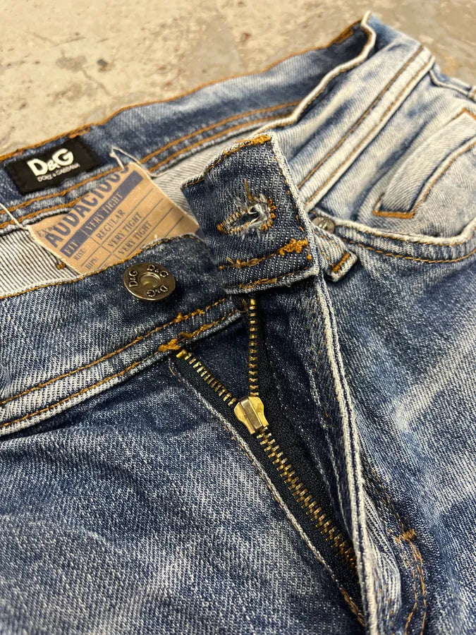 2000s Dolce & Gabbana Blue Faded Regular Denim Jeans HzmNtQq 8