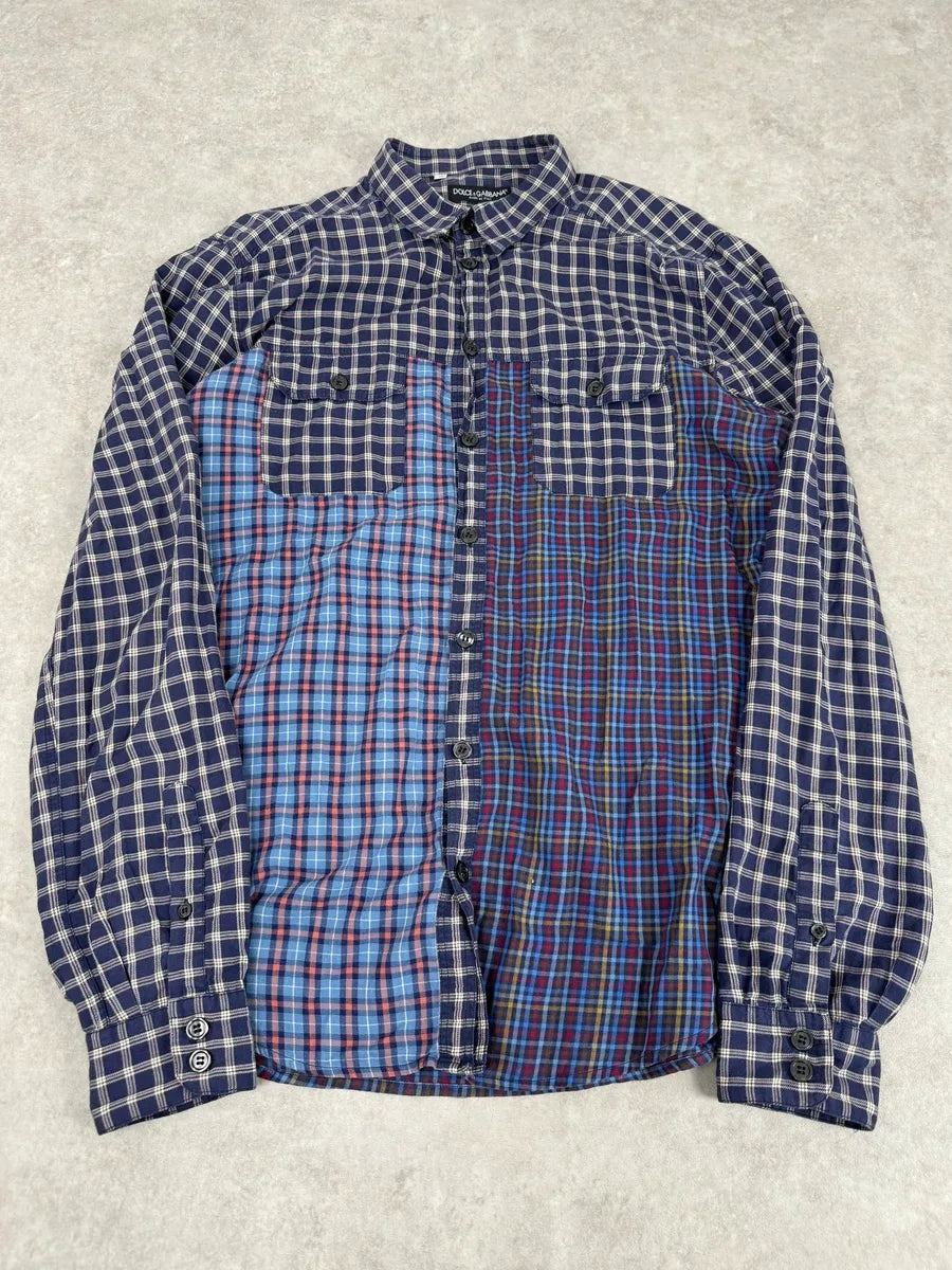 2000s Dolce & Gabbana Blue Irregular Checkered Shirt CAGhwiJ 0