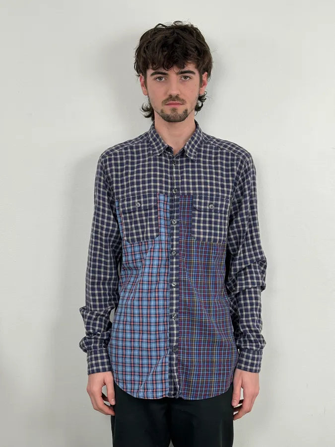 2000s Dolce & Gabbana Blue Irregular Checkered Shirt CAGhwiJ 1