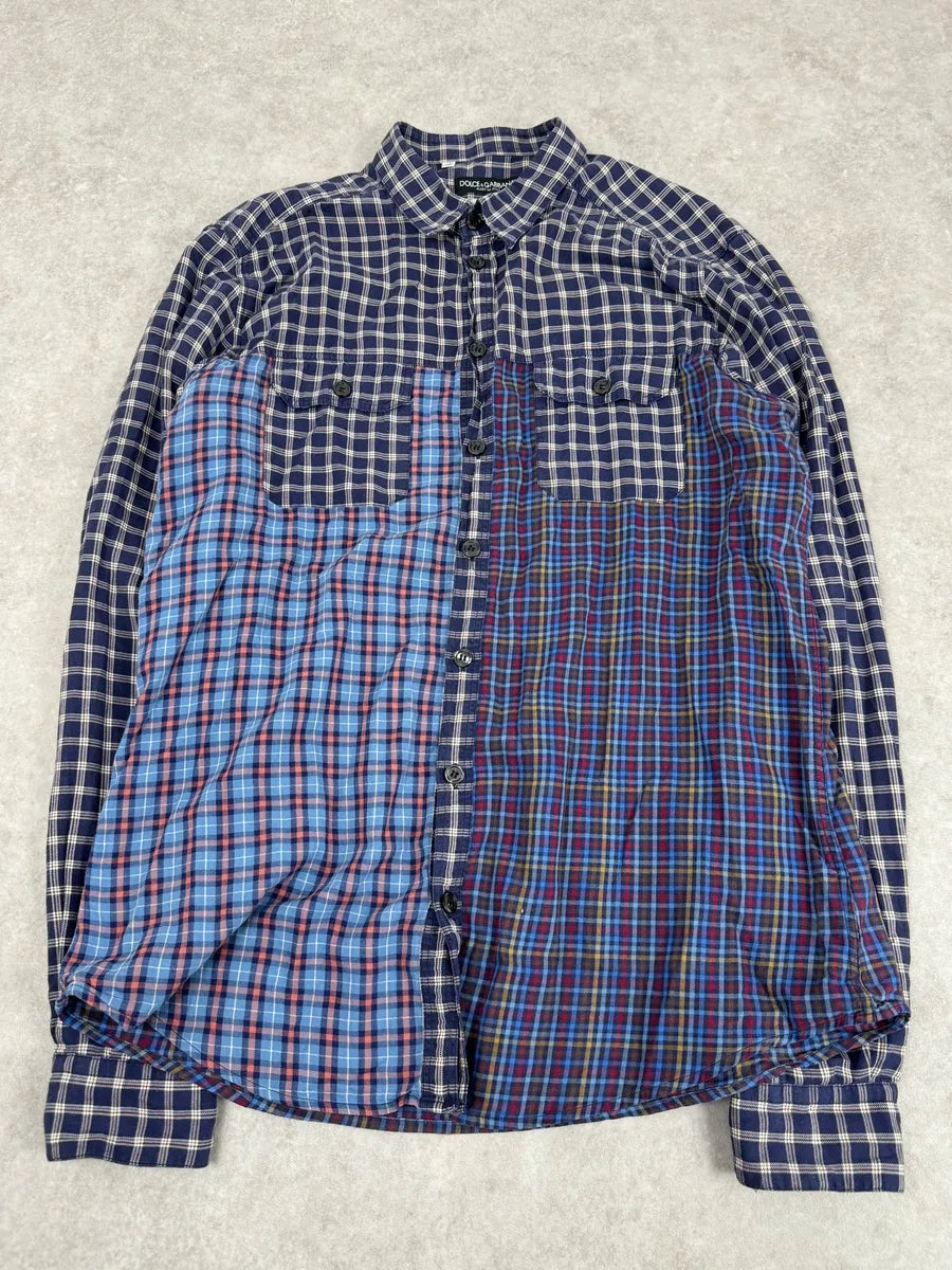 2000s Dolce & Gabbana Blue Irregular Checkered Shirt CAGhwiJ 3