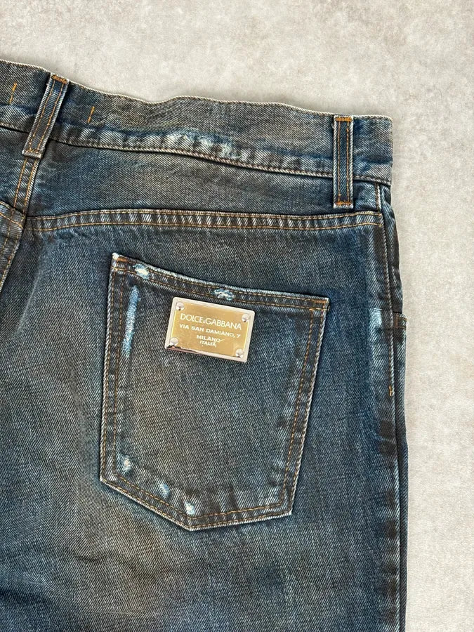 AW2005 Dolce & Gabbana Blue Faded Distressed Denim Jeans ezKCPkR 7