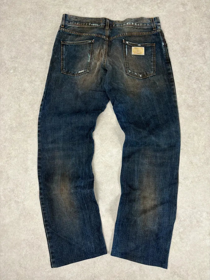 AW2005 Dolce & Gabbana Blue Faded Distressed Denim Jeans ezKCPkR 5
