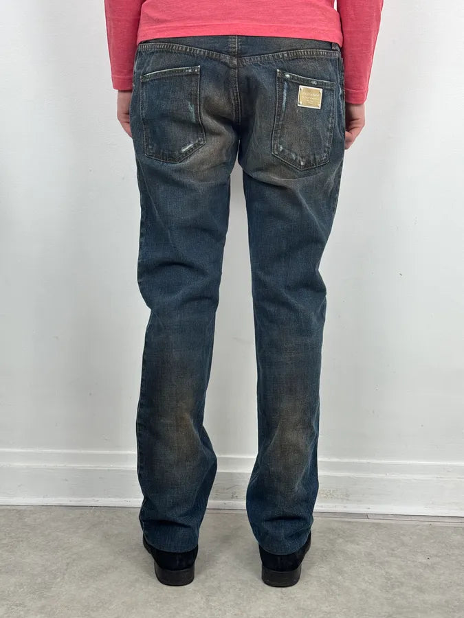 AW2005 Dolce & Gabbana Blue Faded Distressed Denim Jeans ezKCPkR 3
