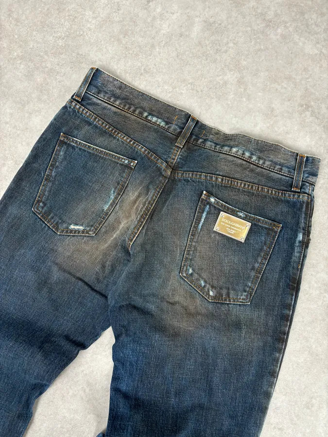 AW2005 Dolce & Gabbana Blue Faded Distressed Denim Jeans ezKCPkR 6