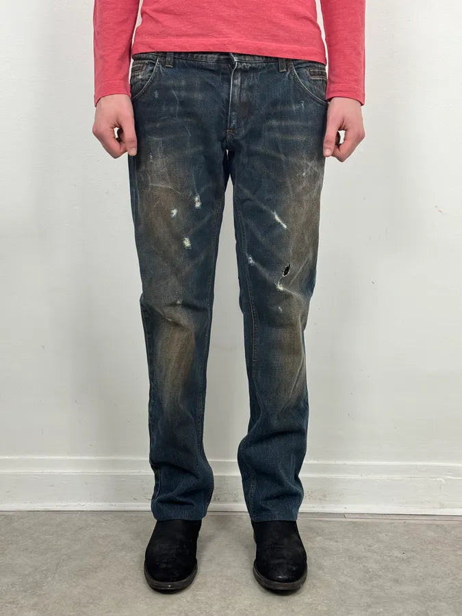 AW2005 Dolce & Gabbana Blue Faded Distressed Denim Jeans ezKCPkR 1