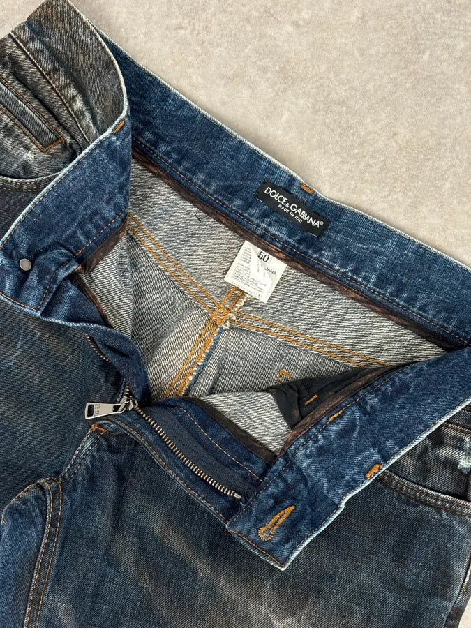 AW2005 Dolce & Gabbana Blue Faded Distressed Denim Jeans ezKCPkR 8