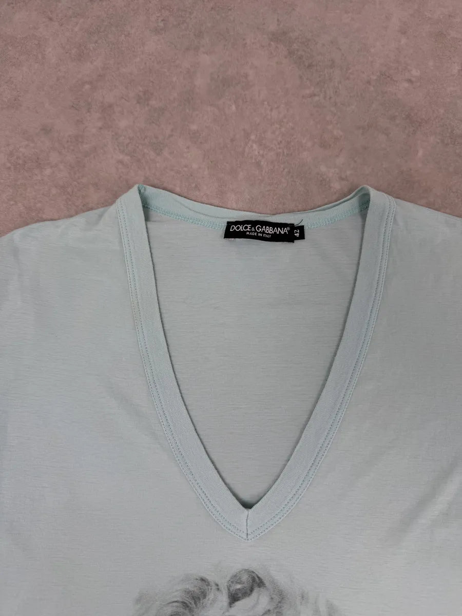 2000s Dolce & Gabbana Blue Marilyn Monroe V-Neck T-Shirt XuQJzJB 7