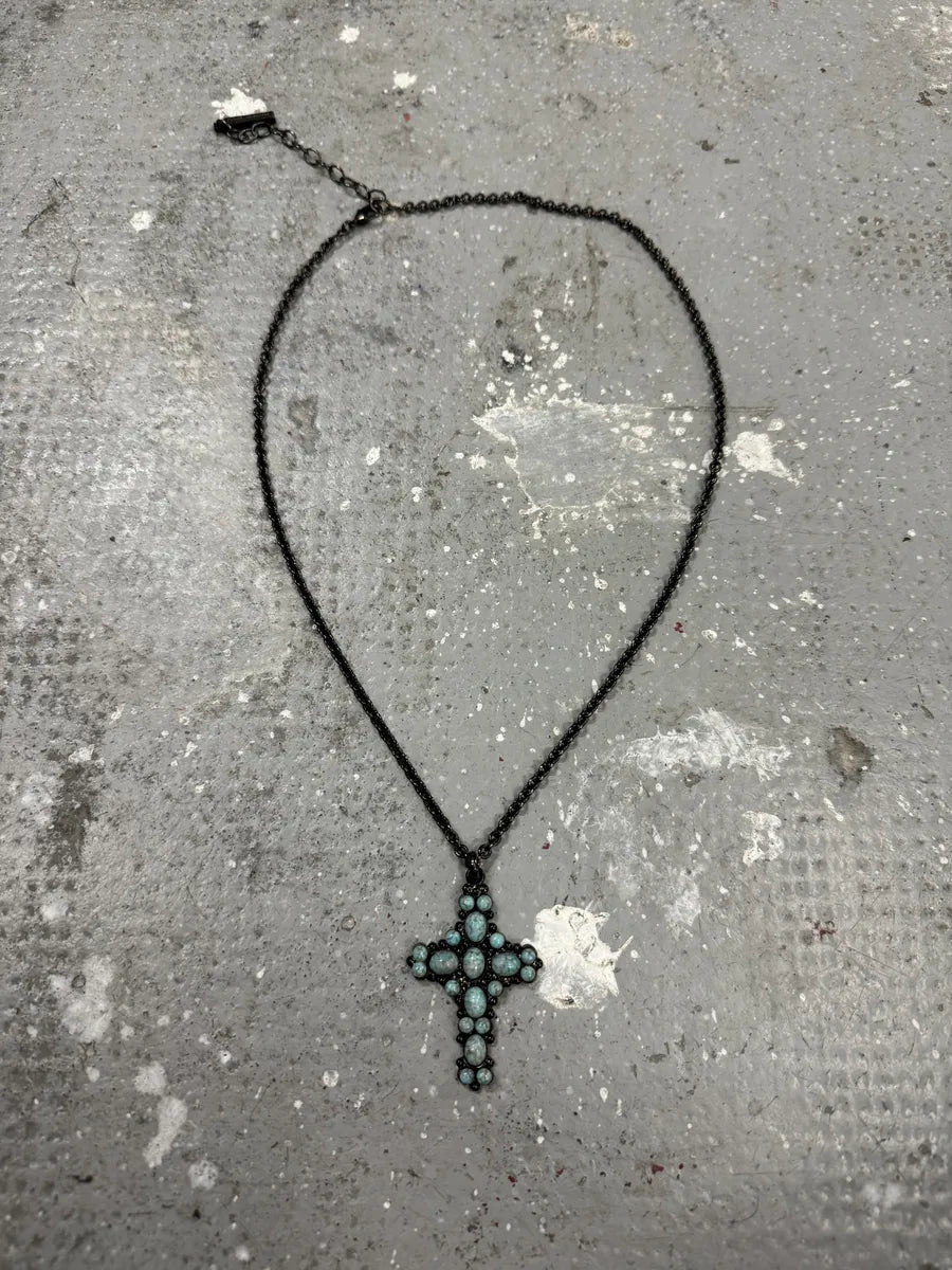 2000s Dolce & Gabbana Blue Onyx Cross Pearl Pendant Necklace (OS) 1