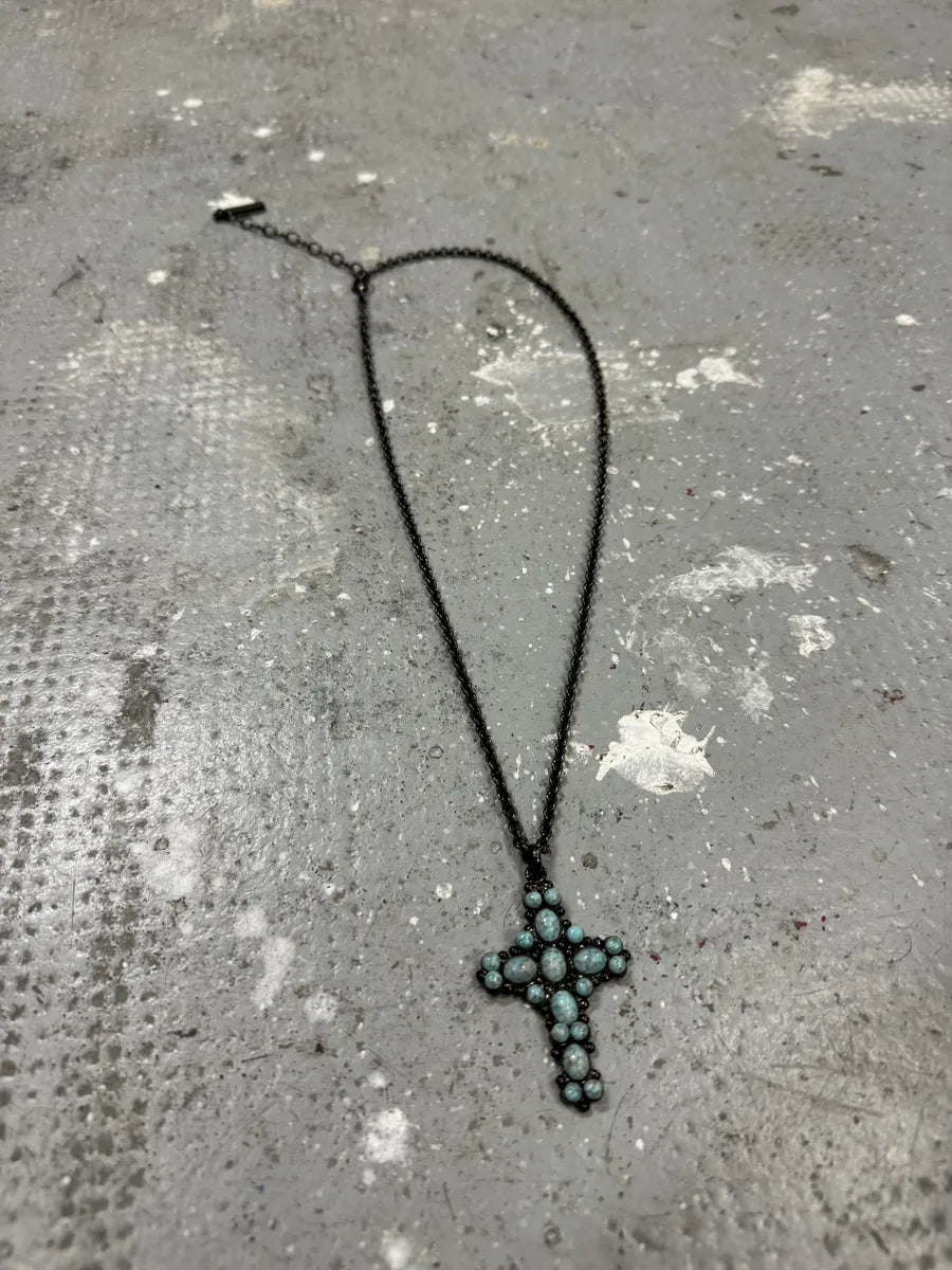 2000s Dolce & Gabbana Blue Onyx Cross Pearl Pendant Necklace (OS) 4