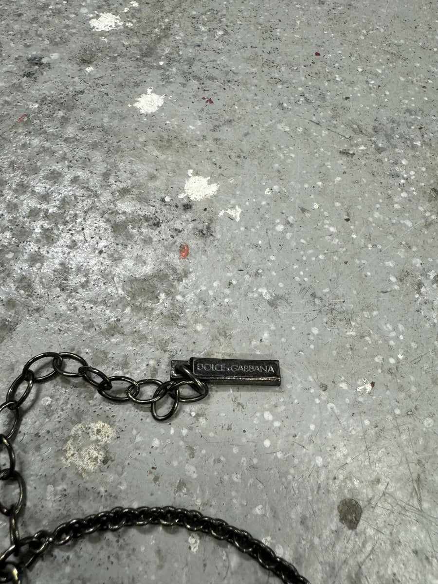 2000s Dolce & Gabbana Blue Onyx Cross Pearl Pendant Necklace (OS) 5