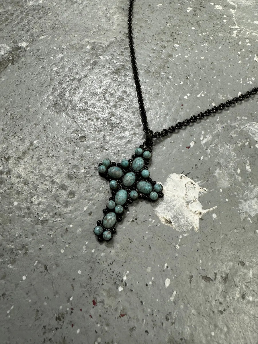 2000s Dolce & Gabbana Blue Onyx Cross Pearl Pendant Necklace (OS) 6