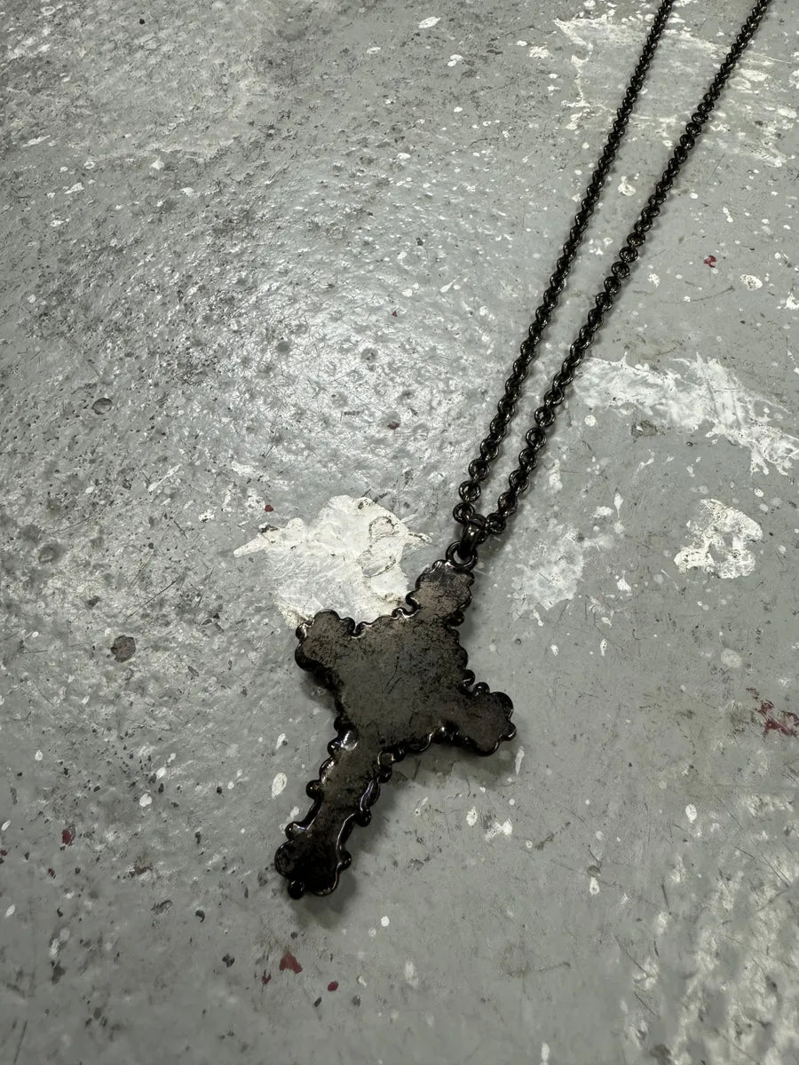 2000s Dolce & Gabbana Blue Onyx Cross Pearl Pendant Necklace (OS) 8