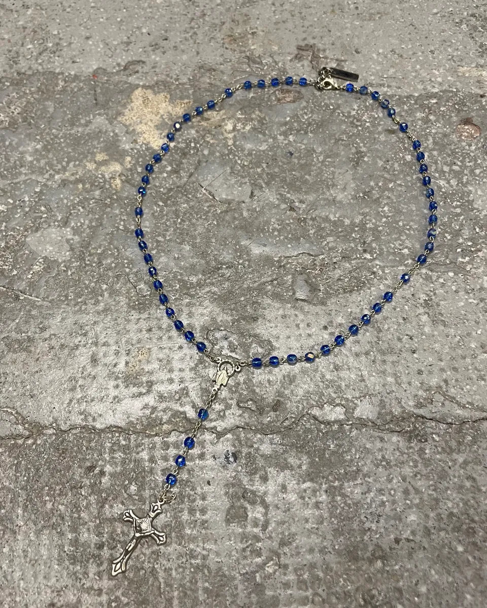 2000s Dolce & Gabbana Blue Rosary Cross Necklace (OS) 0