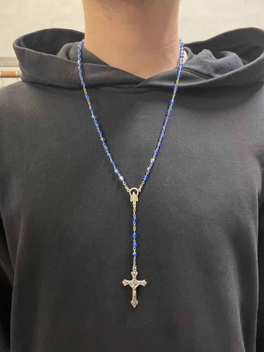2000s Dolce & Gabbana Blue Rosary Cross Necklace (OS) 1