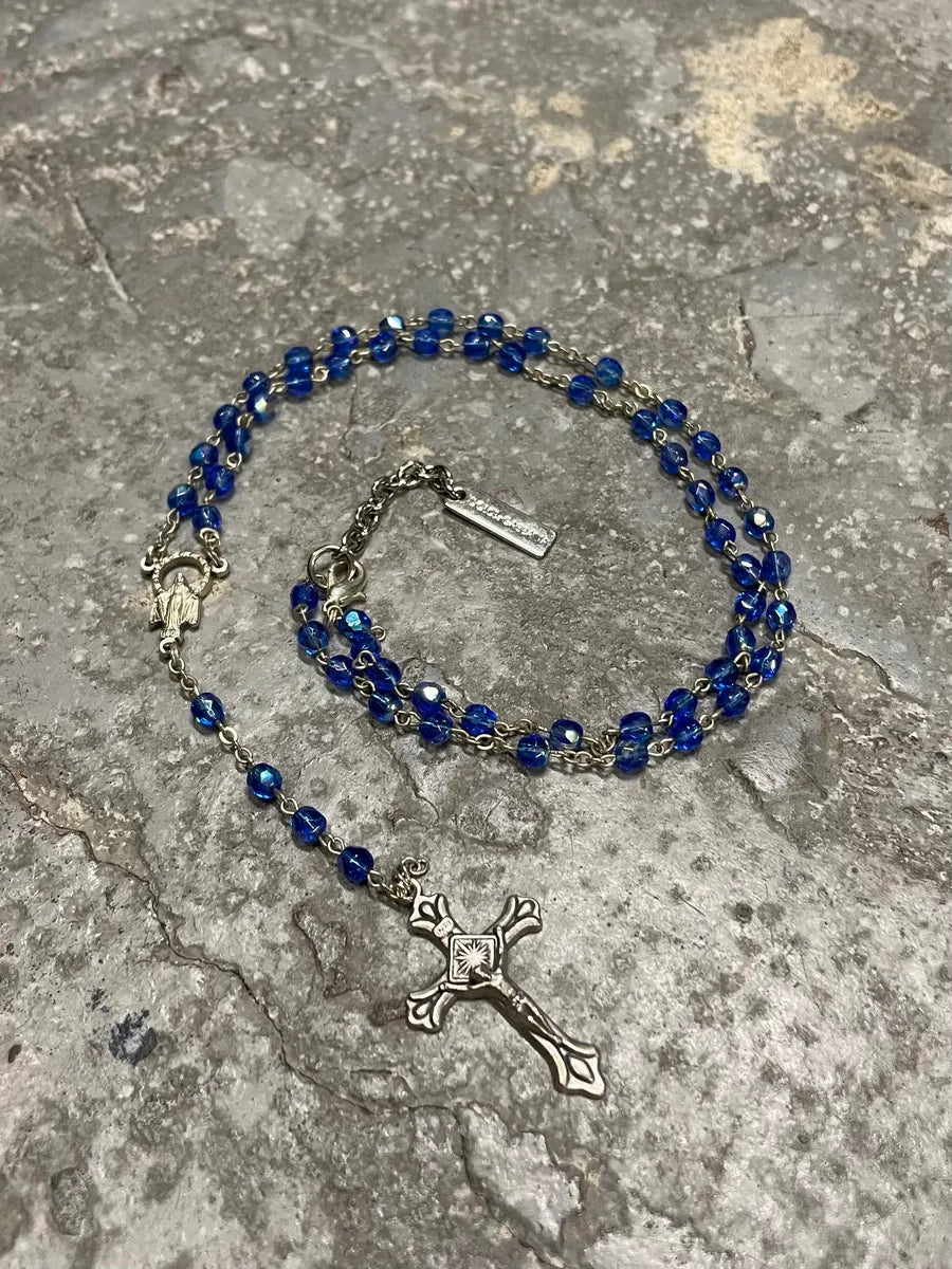 2000s Dolce & Gabbana Blue Rosary Cross Necklace (OS) 2