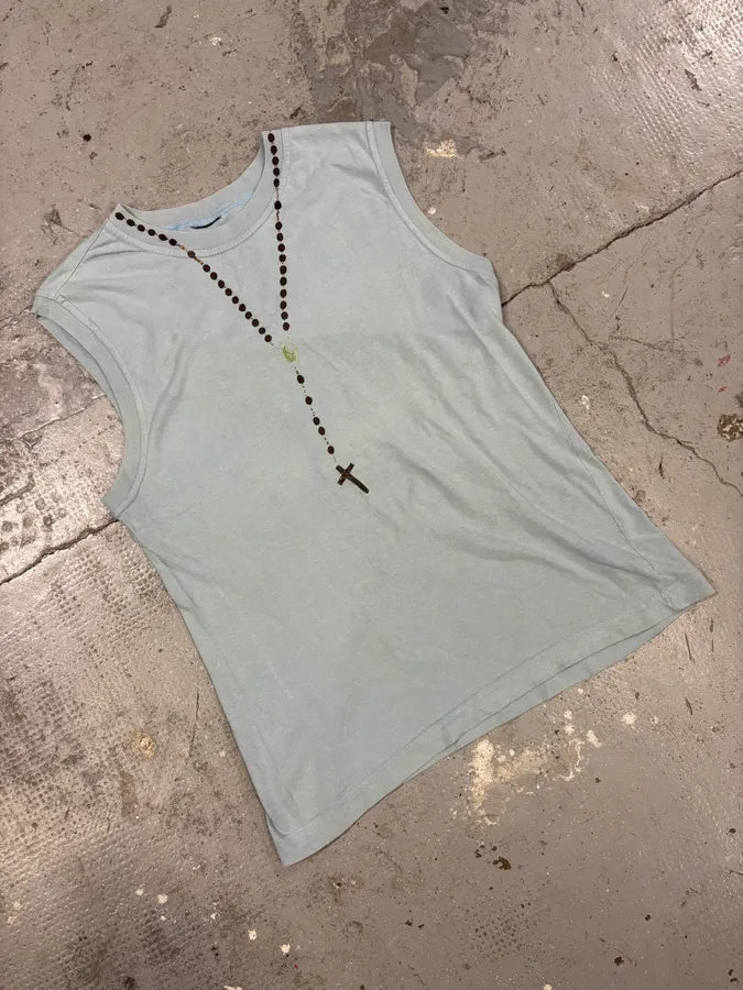 2000s Dolce & Gabbana Blue Rosary Cross Tank Top (S) SBjGrdg 1