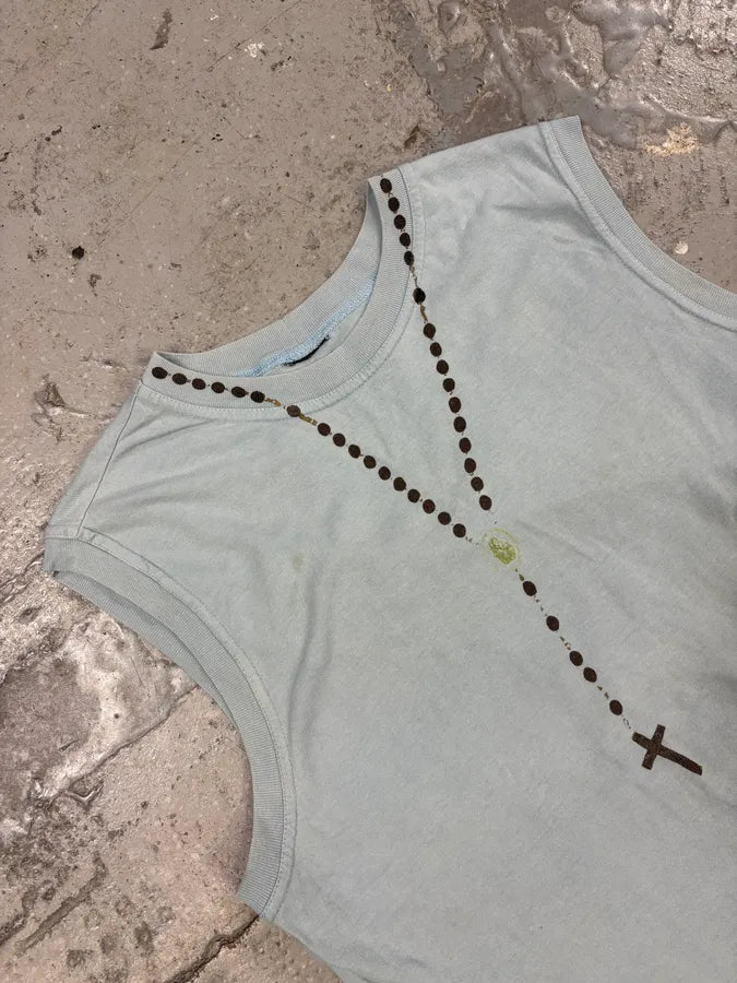 2000s Dolce & Gabbana Blue Rosary Cross Tank Top (S) SBjGrdg 3