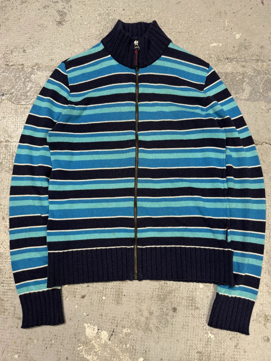 2000s Dolce & Gabbana Blue Striped Lined Zip-Up Sweater (S) LoMHTax 0