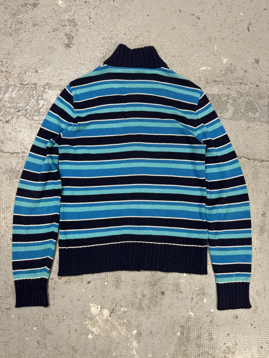 2000s Dolce & Gabbana Blue Striped Lined Zip-Up Sweater (S) LoMHTax 1