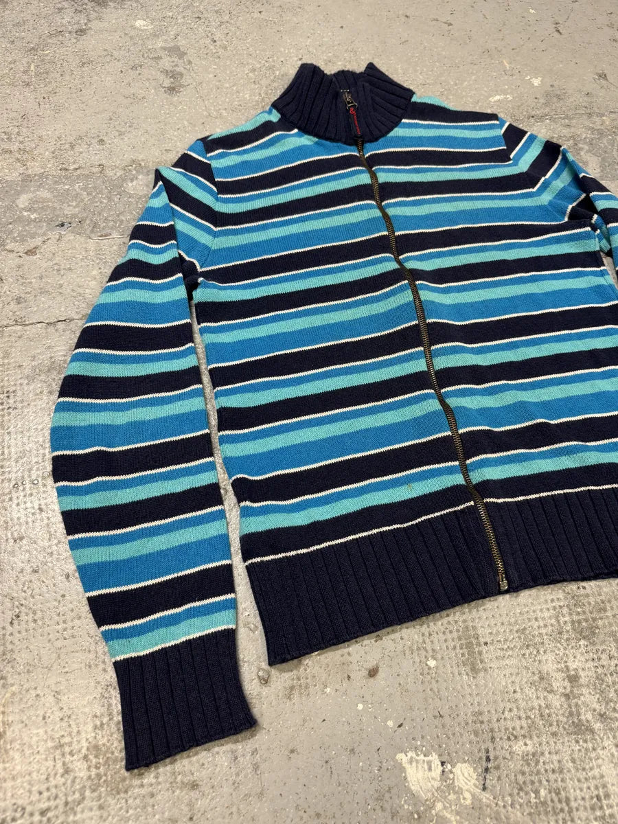 2000s Dolce & Gabbana Blue Striped Lined Zip-Up Sweater (S) LoMHTax 10
