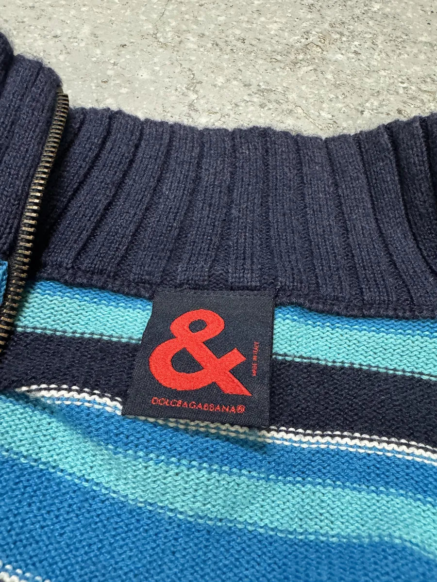 2000s Dolce & Gabbana Blue Striped Lined Zip-Up Sweater (S) LoMHTax 13