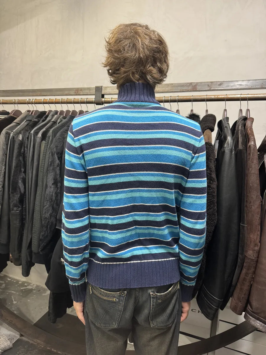 2000s Dolce & Gabbana Blue Striped Lined Zip-Up Sweater (S) LoMHTax 3