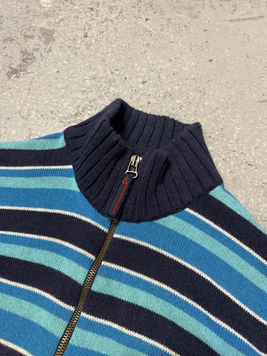 2000s Dolce & Gabbana Blue Striped Lined Zip-Up Sweater (S) LoMHTax 8