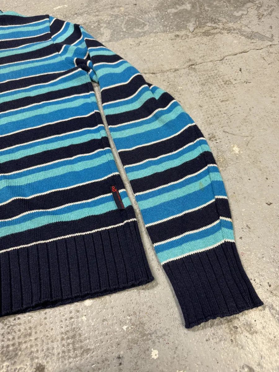 2000s Dolce & Gabbana Blue Striped Lined Zip-Up Sweater (S) LoMHTax 9