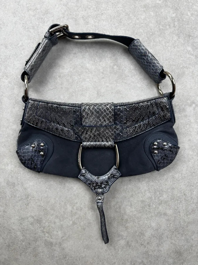SS2003 Dolce & Gabbana Blue Suede Python Leather Shoulder Bag YvvblrP 0