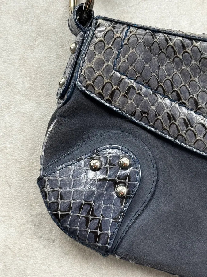 SS2003 Dolce & Gabbana Blue Suede Python Leather Shoulder Bag YvvblrP 8