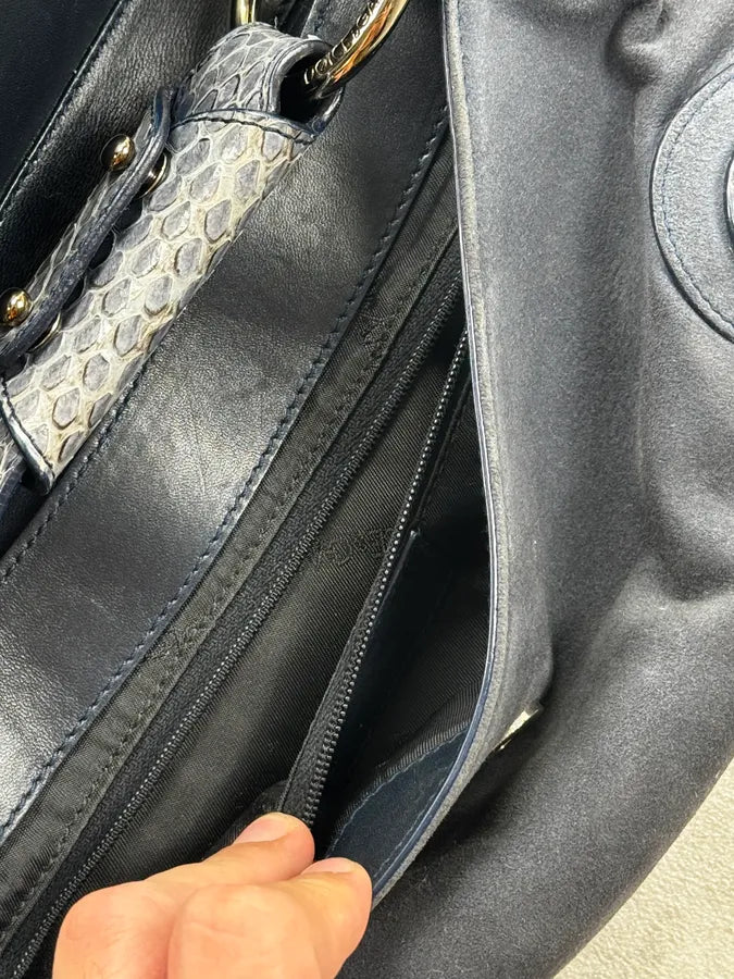 SS2003 Dolce & Gabbana Blue Suede Python Leather Shoulder Bag YvvblrP 11