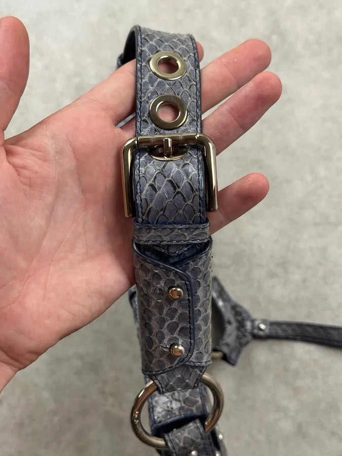 SS2003 Dolce & Gabbana Blue Suede Python Leather Shoulder Bag YvvblrP 9