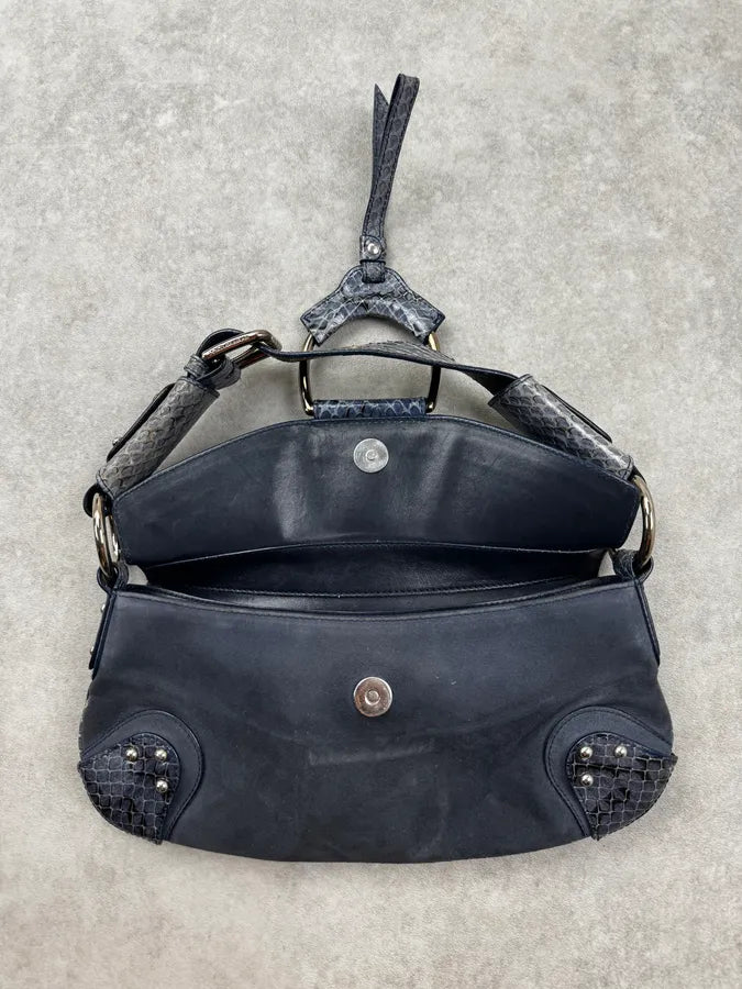 SS2003 Dolce & Gabbana Blue Suede Python Leather Shoulder Bag YvvblrP 6