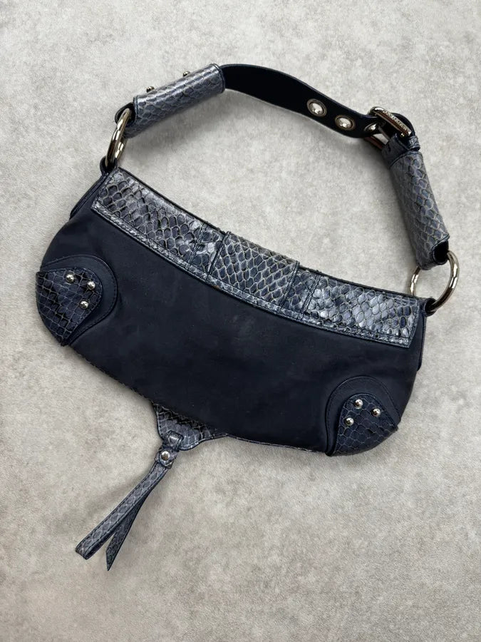 SS2003 Dolce & Gabbana Blue Suede Python Leather Shoulder Bag YvvblrP 5