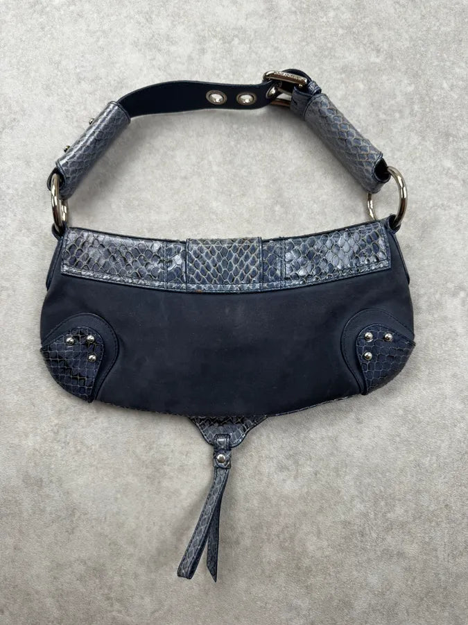 SS2003 Dolce & Gabbana Blue Suede Python Leather Shoulder Bag YvvblrP 1