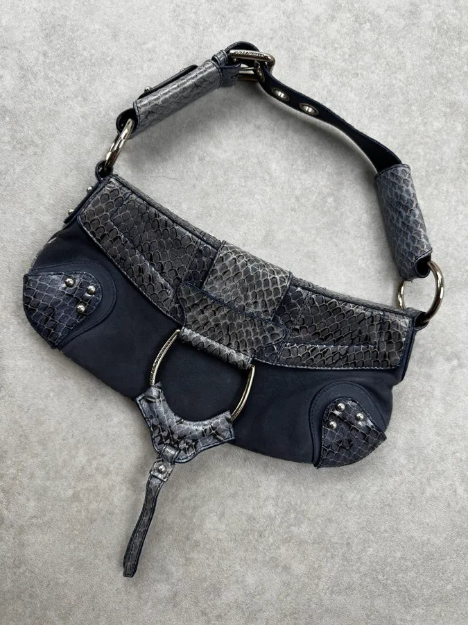 SS2003 Dolce & Gabbana Blue Suede Python Leather Shoulder Bag YvvblrP 4
