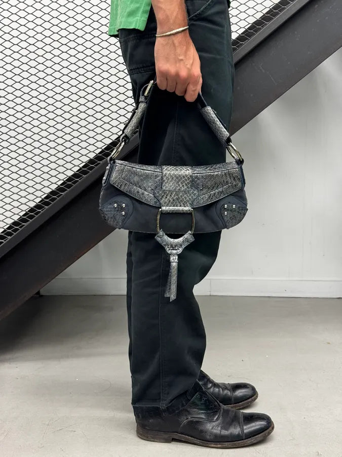 SS2003 Dolce & Gabbana Blue Suede Python Leather Shoulder Bag YvvblrP 2